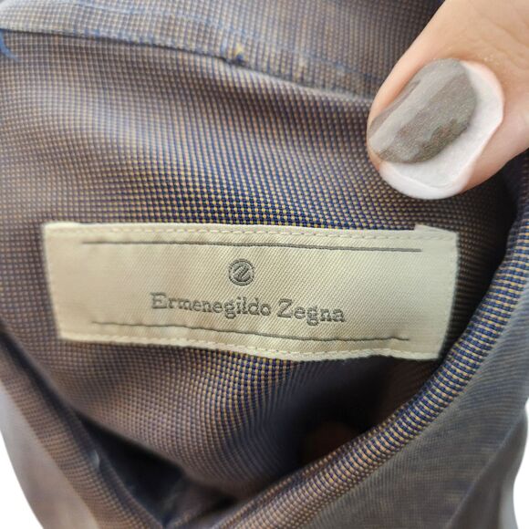 ERMENEGILDO ZEGNA‎ Shirt Mens 39 15.5 Purple Blue Sheen Button Dress Shirt - Picture 10 of 10